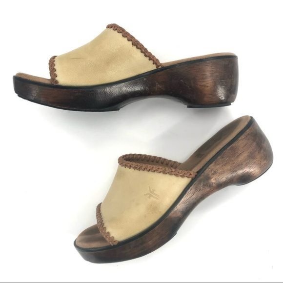 Frye Wooden Boho Platform Clog Sandals Size 7 Boho Casual Hippie Cute Slides - Picture 7 of 7